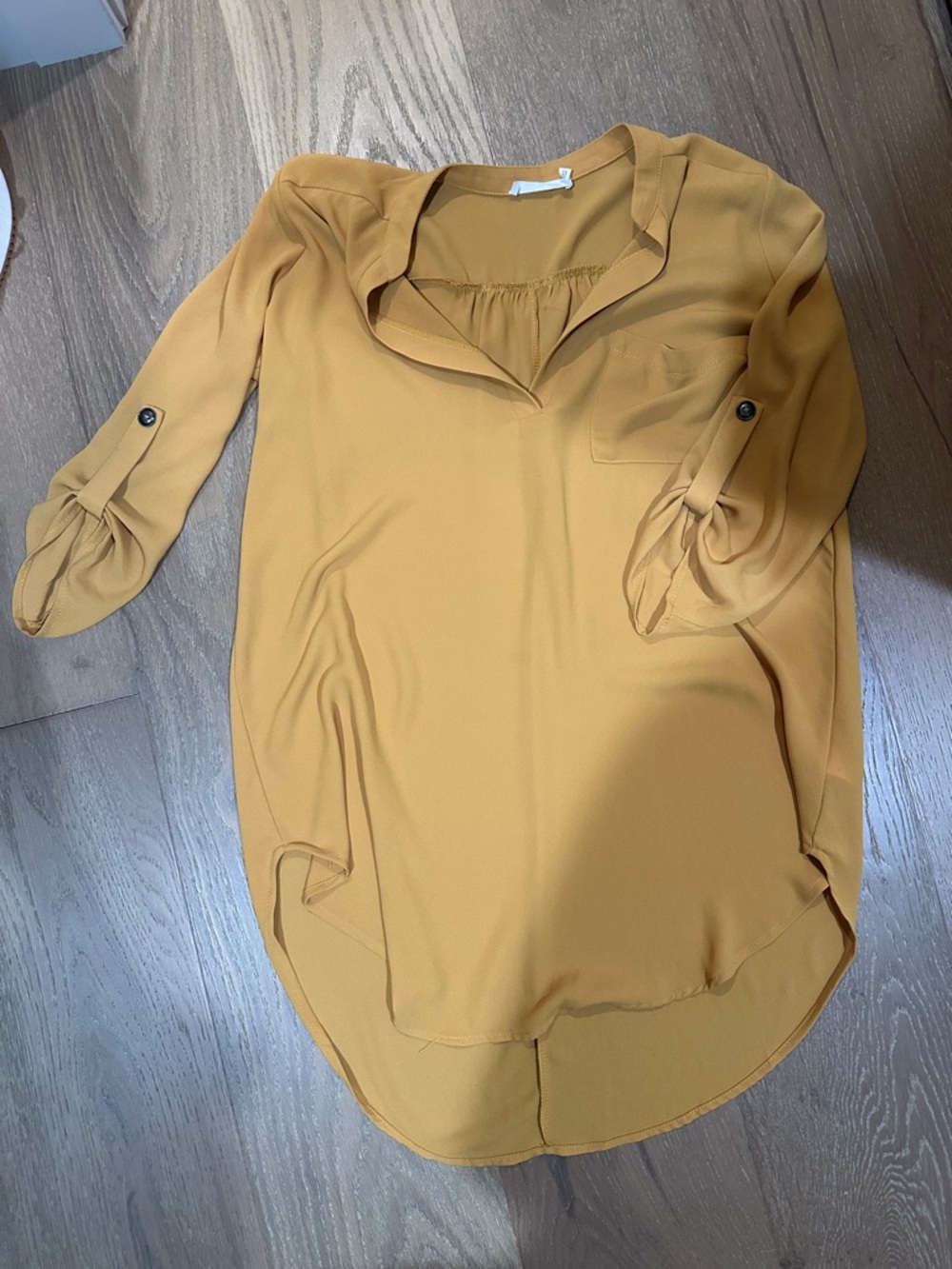 Lush Mustard V-Neck Roll-Tab Tunic